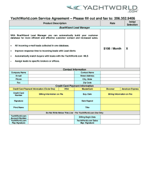 YachtWorldcom Service Agreement Please fill out