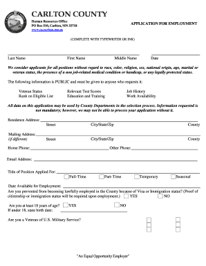 Carlton County Employment Application