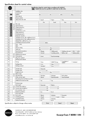 Control Valve Specification Sheet