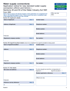 UK Water Supply Connection Application