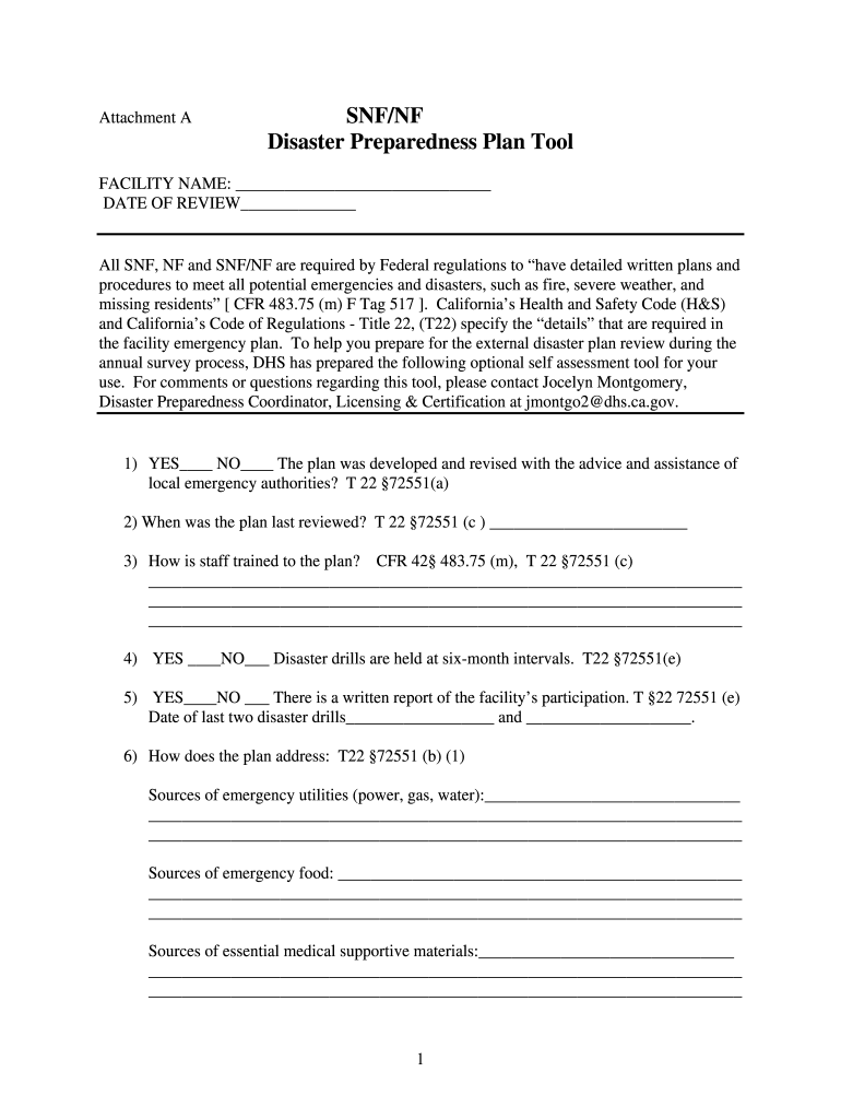 snf disaster plan tool Preview on Page 1