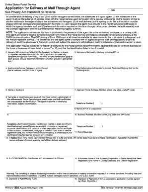 USPS Form 1583 Mail Delivery Authorization