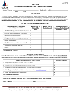 Student's Monthly Resource and Expenditure Statement