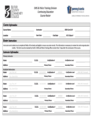 EMS & Police Training Course Roster Form