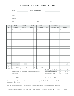 Record of Cash Contributions