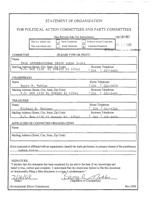 Statement of Organization for Political Action Committees and Party Committees