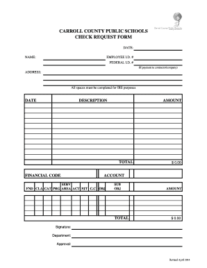 Carroll County Public Schools Check Request Form