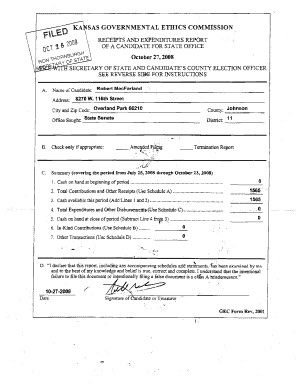 Kansas Candidate Receipts and Expenditures Report