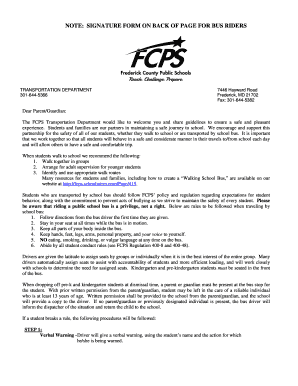 FCPS School Bus Rider Agreement