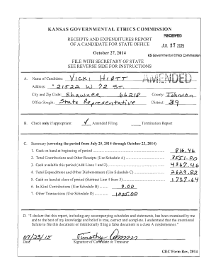 Kansas Candidate Receipts and Expenditures Report