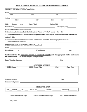 High School Credit Recovery Program Registration