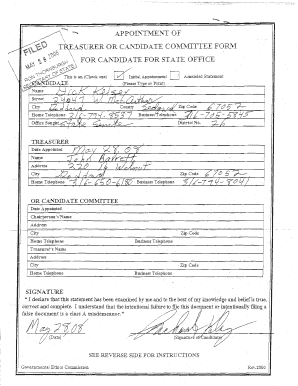California Candidate Committee Statement of Organization