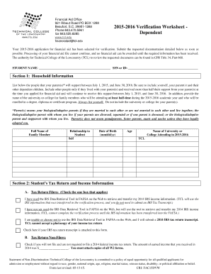 2015-2016 Verification Worksheet