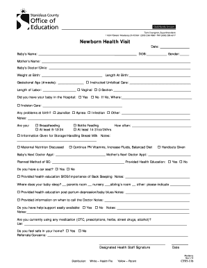 Newborn Health Visit Form