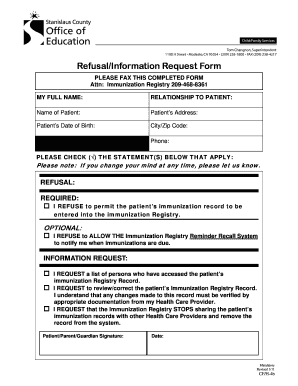 Immunization Registry Refusal/Information Request Form