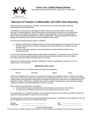 Volunteer Confidentiality and Child Abuse Reporting Agreement