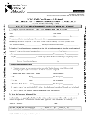 Child Care Health & Safety Training Reimbursement Application