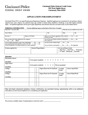 Cincinnati Police FCU Employment Application