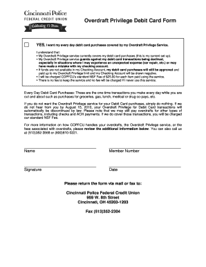 Overdraft Privilege Debit Card Form