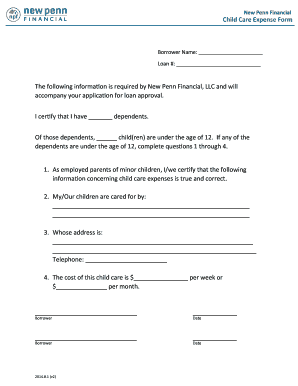 Child Care Expense Form