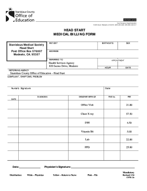 Head Start Medical Billing Form