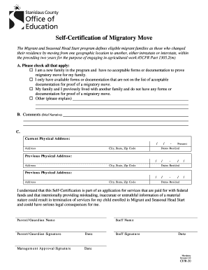Self-Certification of Migratory Move