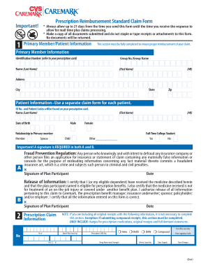 Prescription Reimbursement Standard Claim Form
