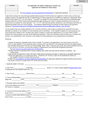 North Carolina Residence and Tuition Status Application