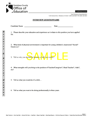 Child Care Worker Interview Questionnaire