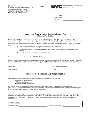 Homebound Review Project Outreach Return Form