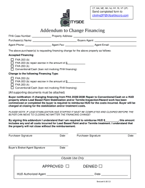 Addendum to Change Financing
