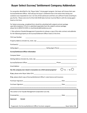 Buyer Select Escrow Settlement Company Addendum