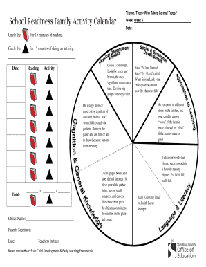 School Readiness Tree Activity Calendar