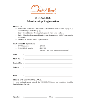 UBowling Membership Registration Form
