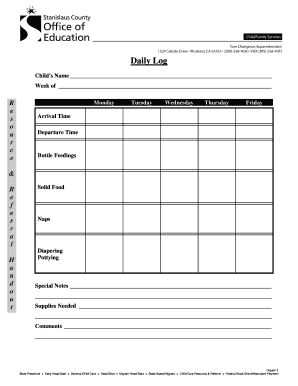Child Care Daily Log Form