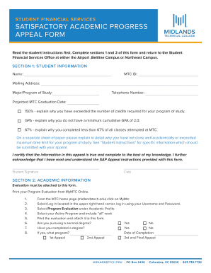 Satisfactory Academic Progress Appeal Form