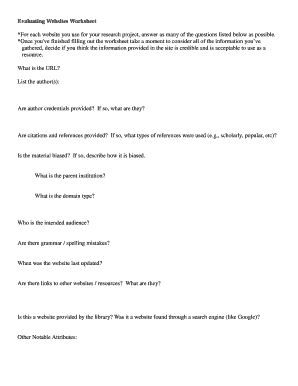 Evaluating Websites Worksheet