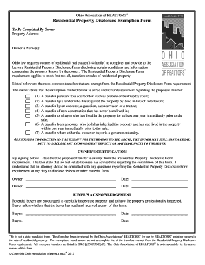 Ohio Residential Property Disclosure Exemption Form