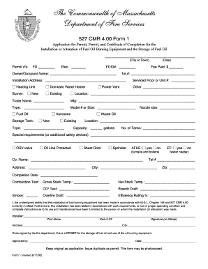 Massachusetts Fuel Oil Installation Permit