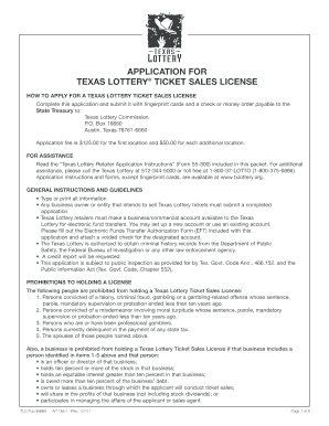 Texas Lottery Ticket Sales License Application