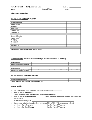 New Patient Health Questionnaire