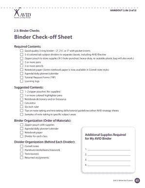 AVID Binder Check Rubric