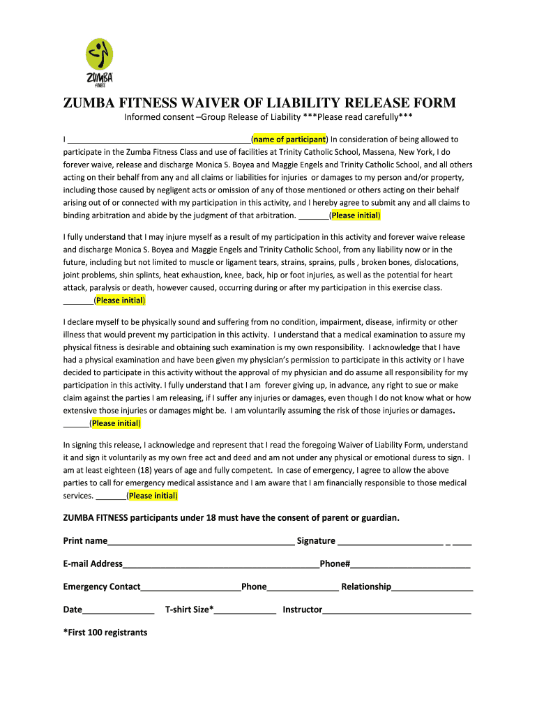 Zumba Waiver Pdf Fill Online, Printable, Fillable, Blank pdfFiller