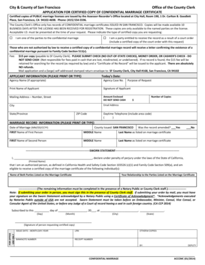 Application for Certified Copy of Confidential Marriage Certificate
