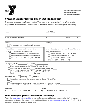 YMCA of Greater Boston Reach Out Pledge Form
