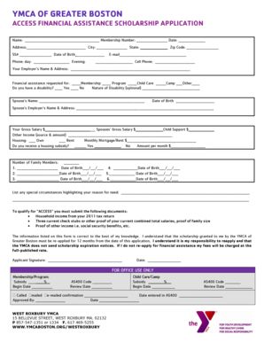 YMCA Access Financial Assistance Scholarship Application