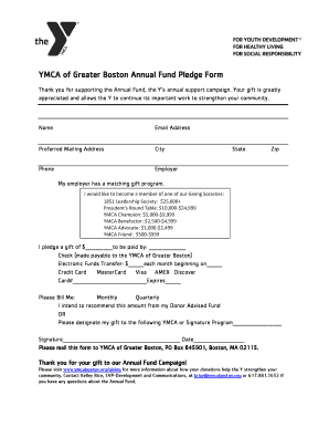 YMCA of Greater Boston Annual Fund Pledge Form