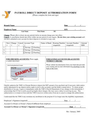 Payroll Direct Deposit Authorization Form