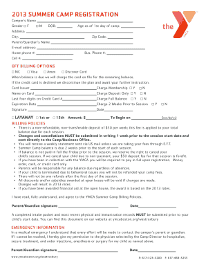 YMCA Summer Camp Registration Form