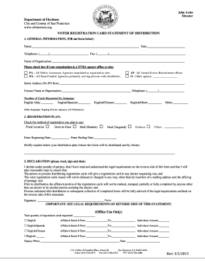Voter Registration Card Statement of Distribution